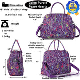 Lily & Drew Carry On Weekender Overnight Travel Shoulder Bag for 15.6 Inch Laptop Computers for Women (Purple-Peace-Hearts)