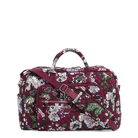 Vera Bradley Iconic Compact Weekender Travel Bag, Signature Cotton, Bordeaux Blooms