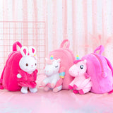 Gloveleya Unicorn Backpack for Girls Kids Backpack Plush Toy Gifts Removable Doll for Kids Baby Napkins Snack Brushes Bag Pink 9 Inches