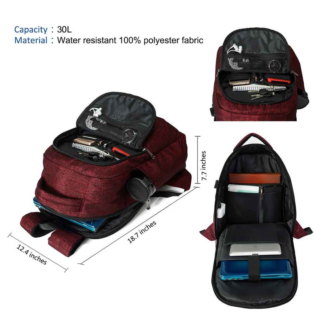 MarsBro Laptop Backpack, Business Travel Gear with USB Charging Port