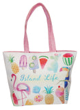 Colorful Summer Printed 18 inch Zipper Top Beach Tote Bag (Island Life Print)