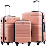 Coolife Luggage 3 Piece Set Suitcase Spinner Hardshell Lightweight TSA Lock 4 Piece Set (Sakura Pink)