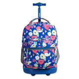 J World New York Sunrise 18-inch Rolling Backpack - Petals Purple Designer Print Polyester Checkpoint-Friendly Adjustable Strap Lined Water Resistant