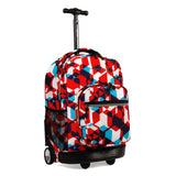 J World New York Sunrise 18-inch Rolling Backpack - Red Cubes Designer Print Polyester
