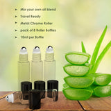 8 Pack Essential Oil Bottles [Metal Chrome Roller Ball] FREE Plastic Pippette 10ml Refillable Glass Bottles For Fragrance Perfume Essential Oil - Empty Perfume & Essential Oil Bottle (Clear Color)