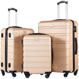 Coolife Luggage 3 Piece Set Suitcase Spinner Hardshell Lightweight TSA Lock (Champagne New)