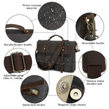 Large Messenger Bag for Men Tocode, Vintage Waxed Canvas Satchel Leather Briefcases Crossbody Shoulder Bags, 15.6 inch Computer Laptop Bags Water Resistant Travel School Work Bag Black (Black)