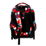 J World New York Sunrise 18-inch Rolling Backpack - Red Cubes Designer Print Polyester