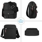Catmacas Small Vintage Durable Multi-pocket Canvas Shoulder Ipad Messenger Bag Satchel Crossbody Sling Bag Fanny Bag for Men and Women Black