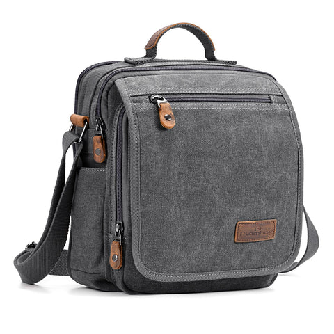 Plambag Canvas Messenger Bag Small Travel School Crossbody Bag Fit iPad Grey