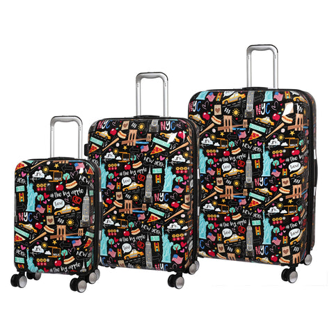 it luggage Sheen Hardside Expandable 3 Piece Set, Black New York Fun Icons Print