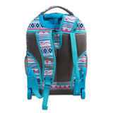 J World New York Sunrise 18-inch Rolling Backpack - Mint Tribal Blue Designer Print Polyester Adjustable Strap Lined Water Resistant