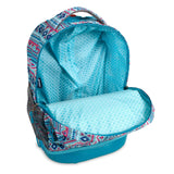 J World New York Sunrise 18-inch Rolling Backpack - Mint Tribal Blue Designer Print Polyester Adjustable Strap Lined Water Resistant