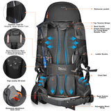 TERRA PEAK Adjustable Hiking Backpack for Men Women Graphite/Orange 65L+20L