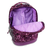 J World New York Sunrise 18-inch Rolling Backpack - Garden Purple Floral Polyester Checkpoint-Friendly Adjustable Strap Lined Water Resistant