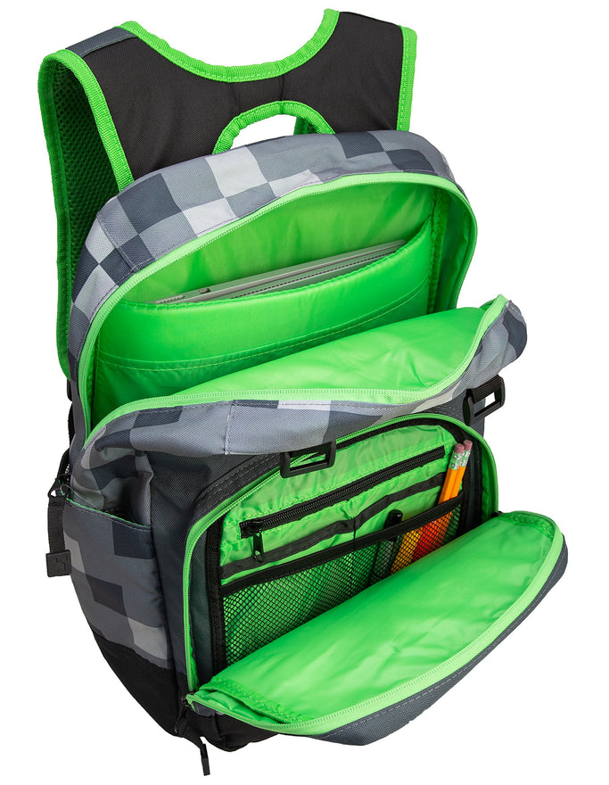 JINX Minecraft Creepy Creeper Kids School Backpack, Gray, 17"