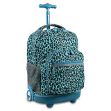 J World New York Sunrise Rolling Backpack - Mint Leopard Green Polyester Checkpoint-Friendly Adjustable Strap Lined Water Resistant