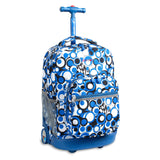 J World New York Sunrise 18-inch Rolling Backpack - Chess Blue Geometric Polyester Adjustable Strap Lined Water Resistant