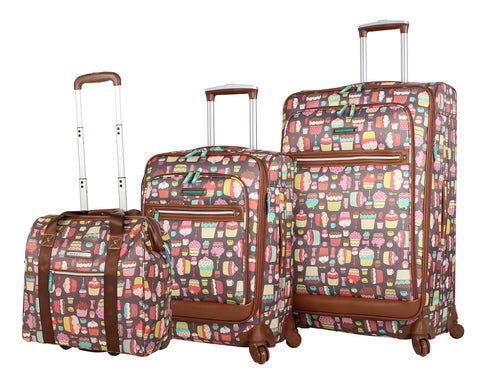 Lily Bloom Luggage 3 Piece Softside Spinner Suitcase Set Collection (Cupcake)