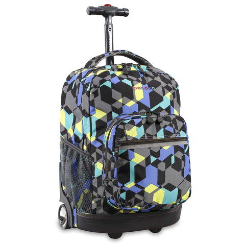 J World New York Sunrise 18-inch Rolling Backpack - Cubes Multi Color Geometric Aluminum Plastic Multi-Compartment Adjustable Strap