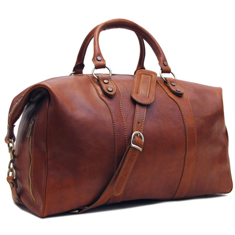 Floto Roma Travel Bag Saddle Brown Large Italian Leather Weekender Duffle