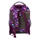 J World New York Sunrise 18-inch Rolling Backpack - Safari Purple Animal Polyester Adjustable Strap Lined Water Resistant