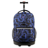 J World New York Sunrise 18-inch Rolling Backpack - Disco Blue Graphic Aluminum Plastic Multi-Compartment Adjustable Strap