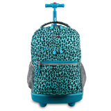 J World New York Sunrise Rolling Backpack - Mint Leopard Green Polyester Checkpoint-Friendly Adjustable Strap Lined Water Resistant