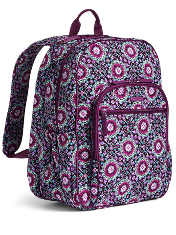 Vera Bradley Campus Tech Backpack, Signature Cotton (Purple/Lilac Medallion, One Size)