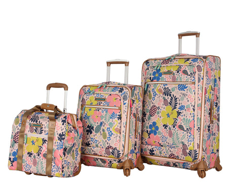 Lily Bloom Luggage 3 Piece Softside Spinner Suitcase Set Collection (Cabin Pink)