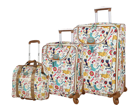Lily Bloom Luggage 3 Piece Softside Spinner Suitcase Set Collection (Furry Friend)