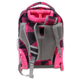J World New York Sunrise 18-inch Rolling Backpack - Block Pink Black Plaid Polyester Adjustable Strap Lined Water Resistant