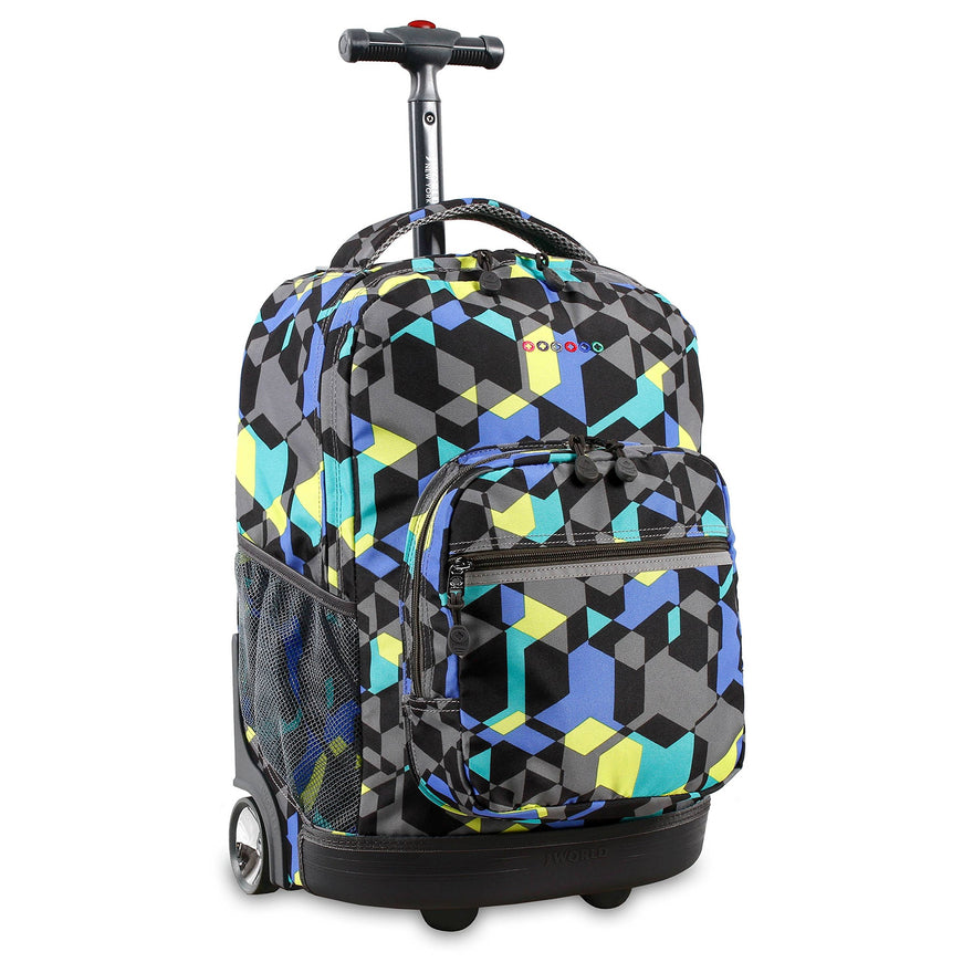 J World New York Sunrise Rolling Backpack, Cubes