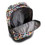 J World New York Sunrise 18-inch Rolling Backpack - Checkers Black Checkered Polyester Adjustable Strap Lined Water Resistant