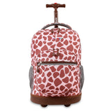 J World New York Sunrise 18-inch Rolling Backpack - Pink Zulu Designer Print Polyester Checkpoint-Friendly Adjustable Strap Lined Water Resistant