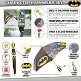 DC Comics Little Boys Batman Or Superman Slicker and Umbrella Rainwear Set, Grey Batman, Age 6-7