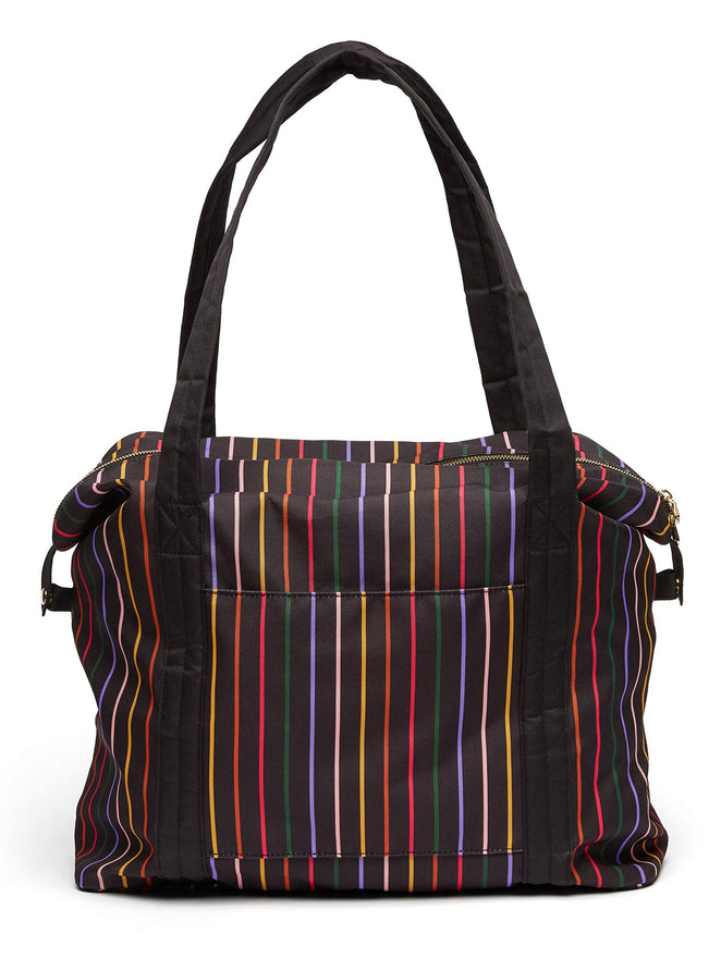 Ban.do Getaway Weekender Bag, Carry On Bag with Exterior Sleeve to Secure to Luggage, Disco Stripe
