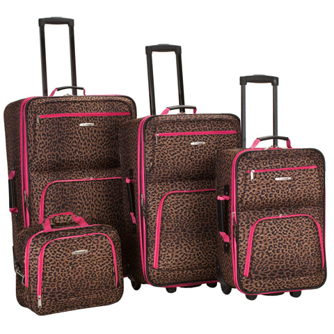 Rockland Luggage 4 Piece Luggage Set, Pink Leopard, Medium