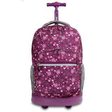 J World New York Sunrise 18-inch Rolling Backpack - Garden Purple Floral Polyester Checkpoint-Friendly Adjustable Strap Lined Water Resistant