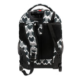 J World New York Sunrise 18-inch Rolling Backpack - Heart Dot Black Designer Print Polyester Checkpoint-Friendly Adjustable Strap Lined Water Resistant