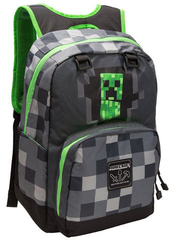 JINX Minecraft Creepy Creeper Kids School Backpack, Gray, 17"