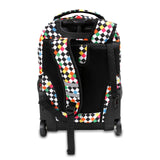 J World New York Sunrise 18-inch Rolling Backpack - Checkers Black Checkered Polyester Adjustable Strap Lined Water Resistant