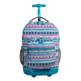 J World New York Sunrise 18-inch Rolling Backpack - Mint Tribal Blue Designer Print Polyester Adjustable Strap Lined Water Resistant