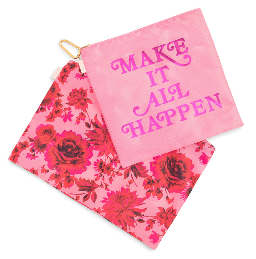 ban.do Women's Pencil Pouch Travel Bags Carryall Duo, Set of 2 (large), Make It All Happen + Potpourri