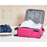 AmazonBasics Lightweight Luggage, Softside Spinner Travel Suitcase with Wheels - 22 Inch, Pink