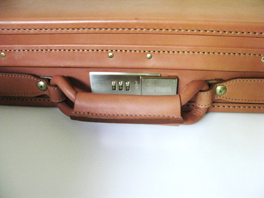 Hartmann Belted Tan Leather Paisley Carry Travel Luggage Suitcase