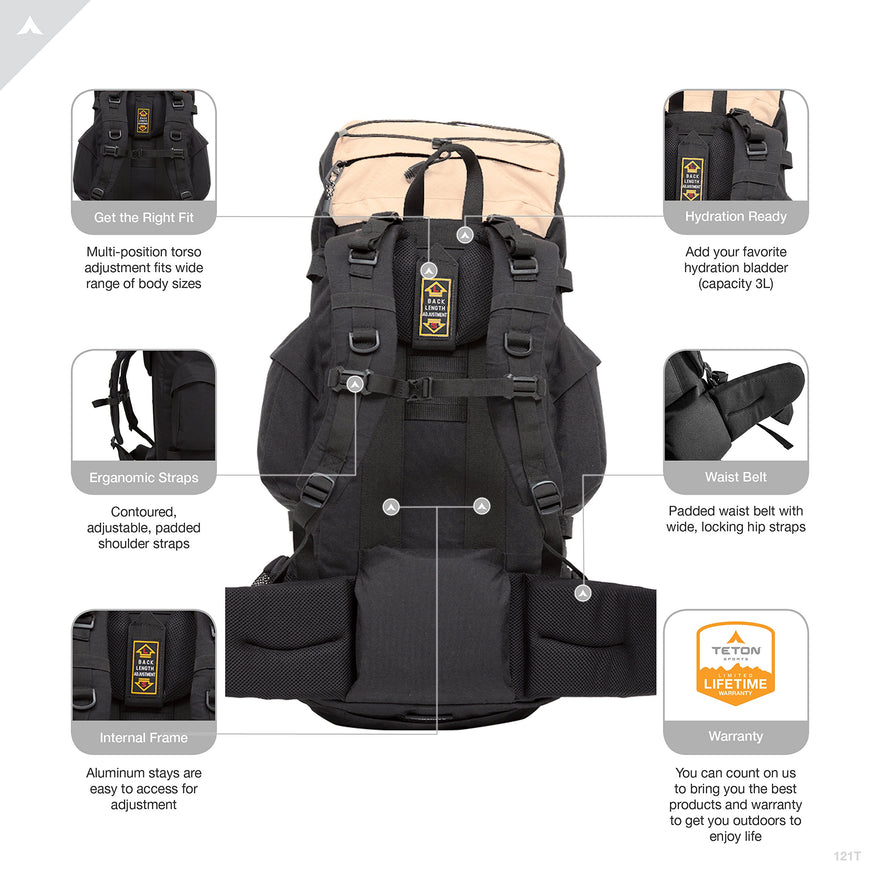 TETON Sports Scout 3400 Internal Frame Backpack; High-Performance Backpack for Backpacking, Hiking, Camping; Tan