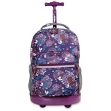 J World New York Sunrise 18-inch Rolling Backpack - Baby Birdy Purple Animal Polyester Adjustable Strap Lined Water Resistant