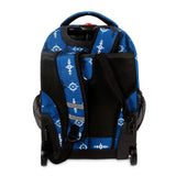 J World New York Sunrise 18-inch Rolling Backpack - Totem Blue Designer Print Polyester Adjustable Strap Lined Water Resistant