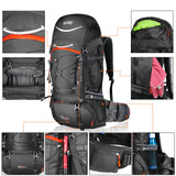 TERRA PEAK Adjustable Hiking Backpack for Men Women Graphite/Orange 65L+20L